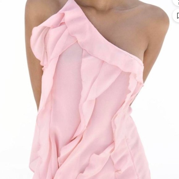 Zara Tops - Zara One-Shoulder Ruffle Tank Top in Light Pink